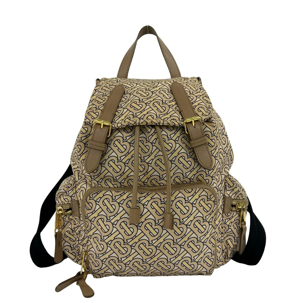 BURBERRY TB Monogram Nylon Leather Backpack/Daypack, Beige, 3014g